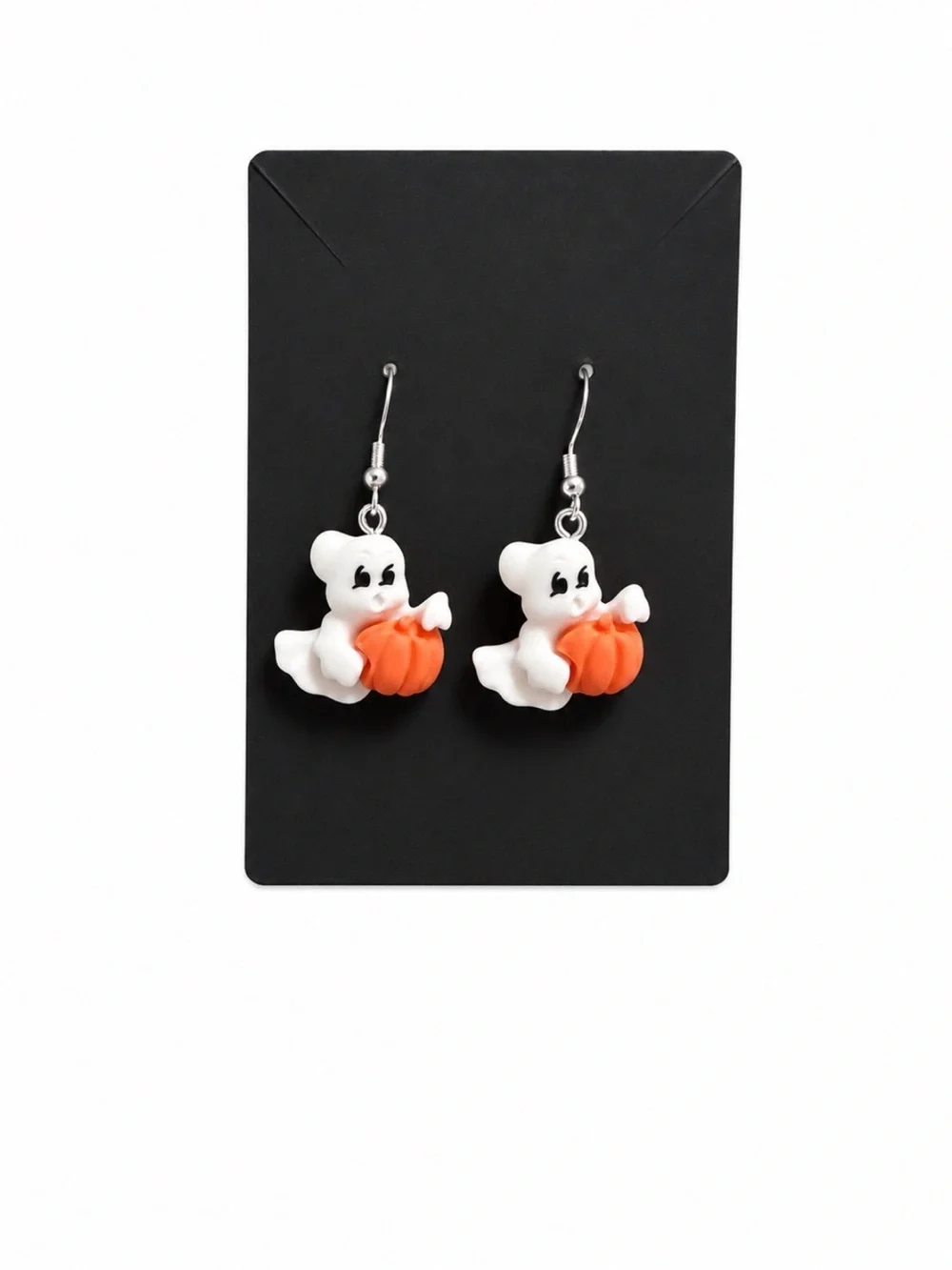 Playful Ghost & Pumpkin Drop Earrings for Kids - White & Orange